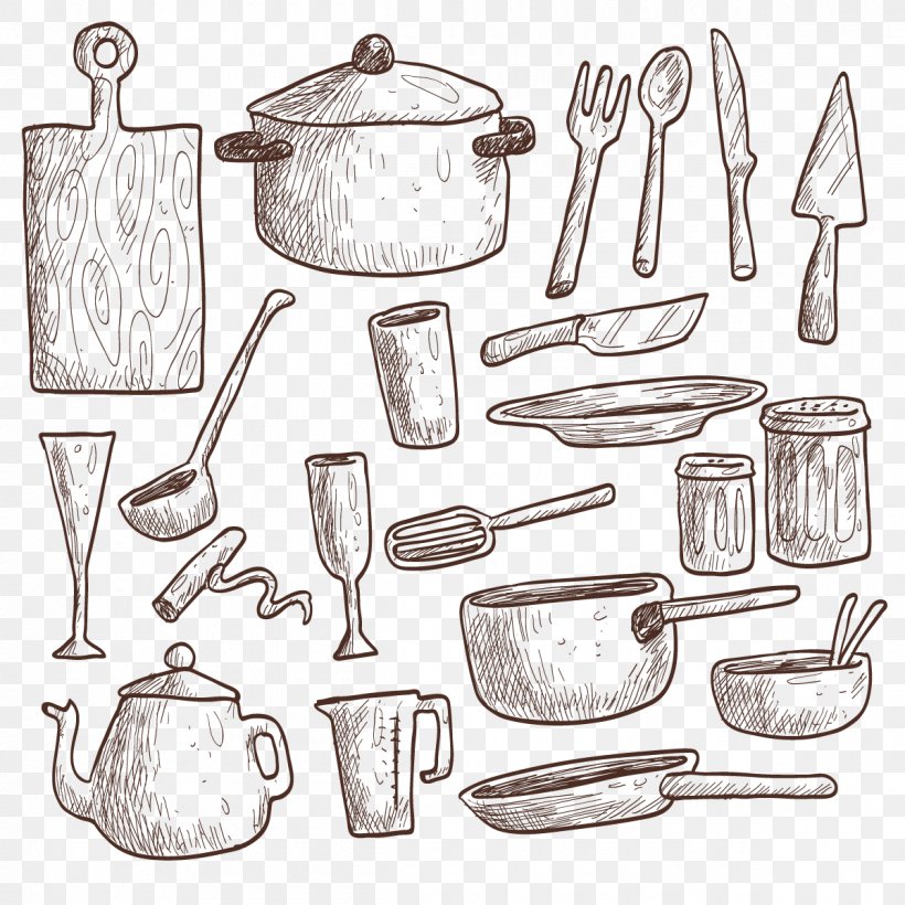Table Kitchen Utensil Drawing Kitchenware, PNG, 1200x1200px, Table, Black And White, Coffeemaker, Cooking, Cookware And Bakeware Download Free