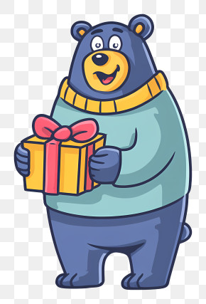 Bear With Gift - Cartoon Bear Holding A Gift PNG