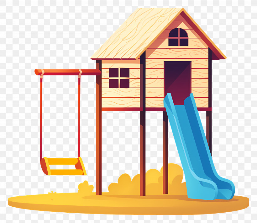 Playground - Wooden Playground With Slide And Swing PNG