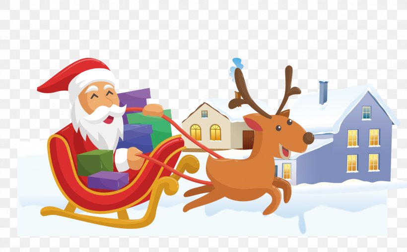 Reindeer Santa Claus Christmas Day Christmas Ornament Image, PNG, 2445x1520px, Reindeer, Art, Christmas, Christmas Day, Christmas Decoration Download Free