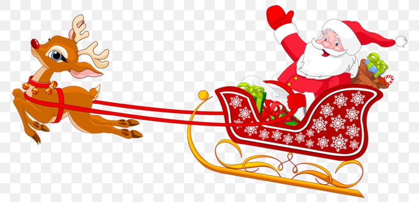 Santa Claus Reindeer Sled Clip Art, PNG, 800x397px, Santa Claus, Art, Cartoon, Christmas, Christmas Decoration Download Free