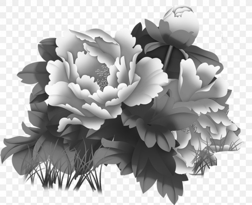 Moutan Peony Ink Wash Painting, PNG, 957x779px, Moutan Peony, Birdandflower Painting, Black And White, Chinese Painting, Cut Flowers Download Free