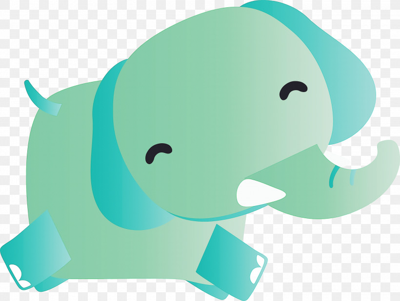 Elephant, PNG, 3000x2263px, Green, Cartoon, Elephant, Manatee, Snout Download Free