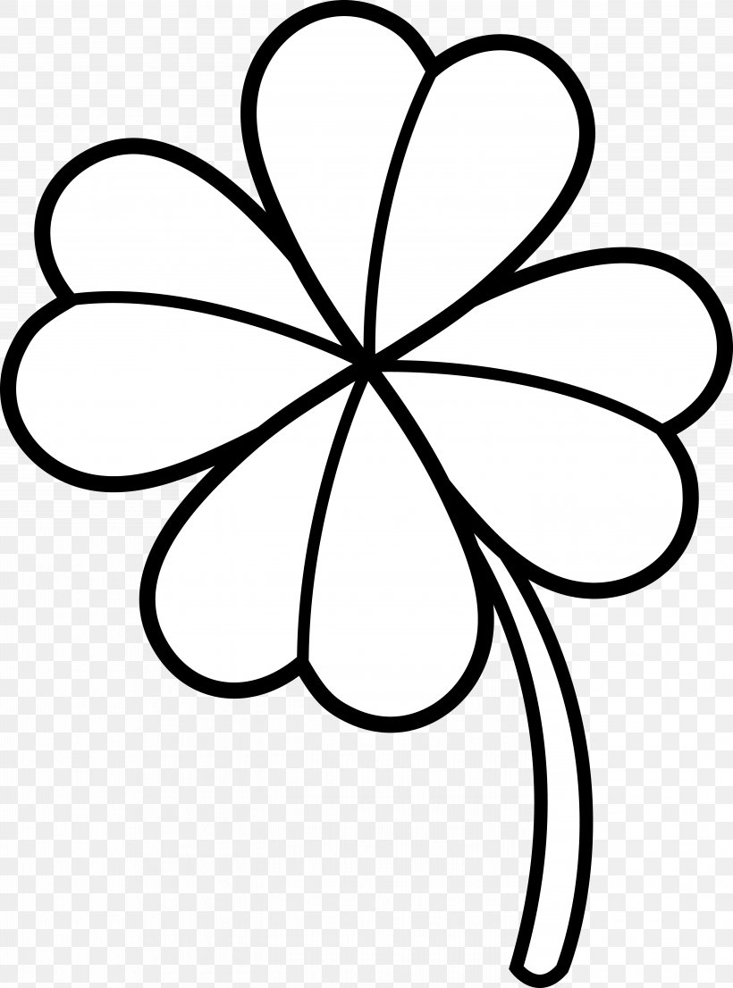 Four-leaf Clover Coloring Book Luck Clip Art, PNG, 5679x7664px, Fourleaf Clover, Area, Artwork, Black And White, Child Download Free