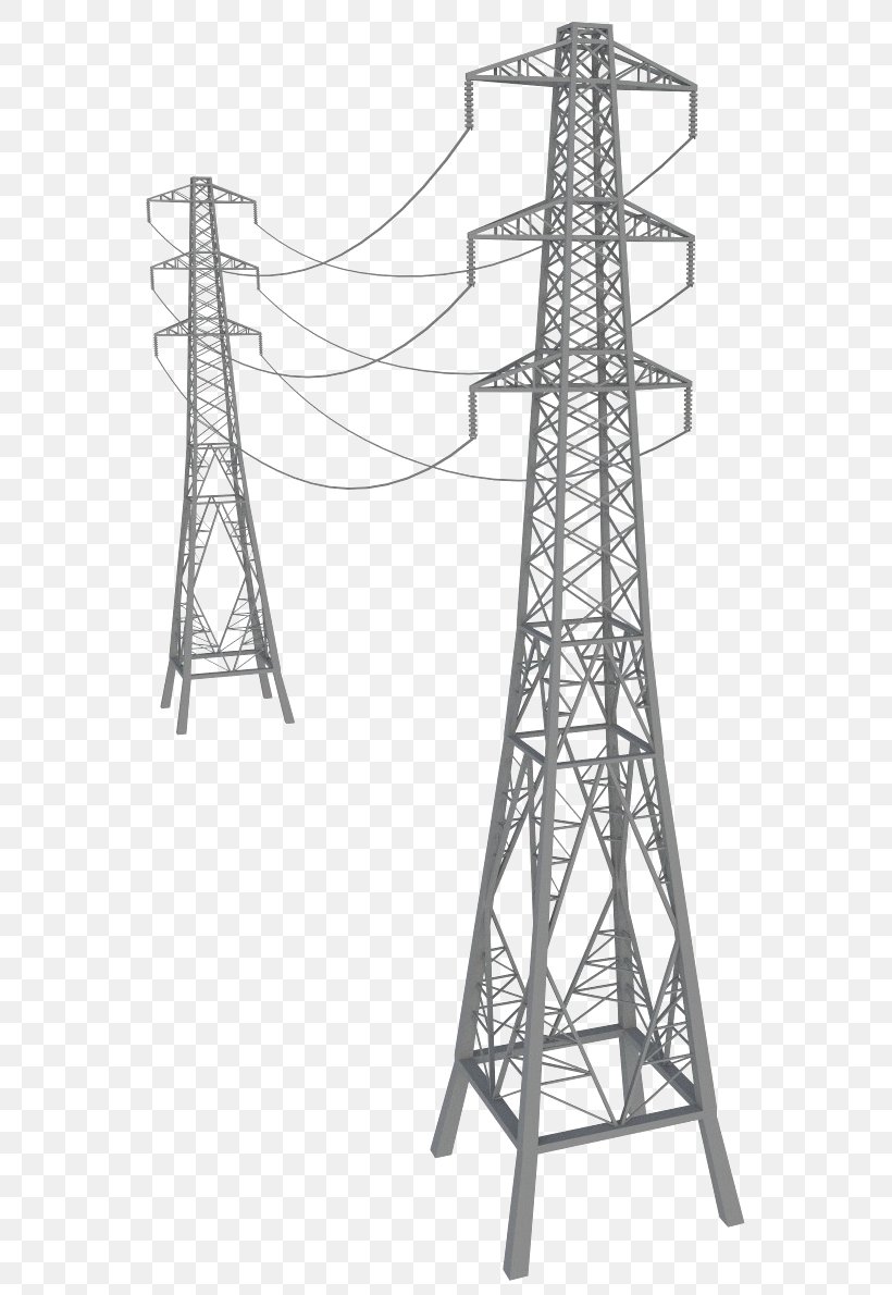 Transmission Tower Electricity Electric Power Transmission Overhead Power Line High Voltage, PNG, 610x1190px, 3d Computer Graphics, 3d Modeling, Transmission Tower, Autodesk 3ds Max, Black And White Download Free