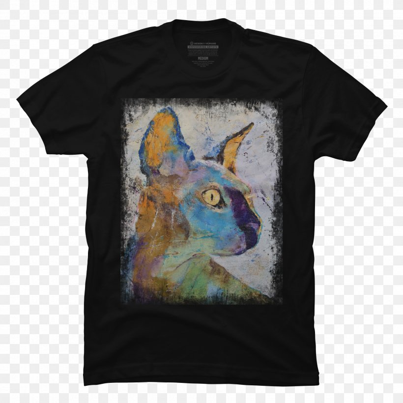 Printed T-shirt Sphynx Cat Painting Art, PNG, 1800x1800px, Tshirt, Art, Bag, Blue, Brand Download Free