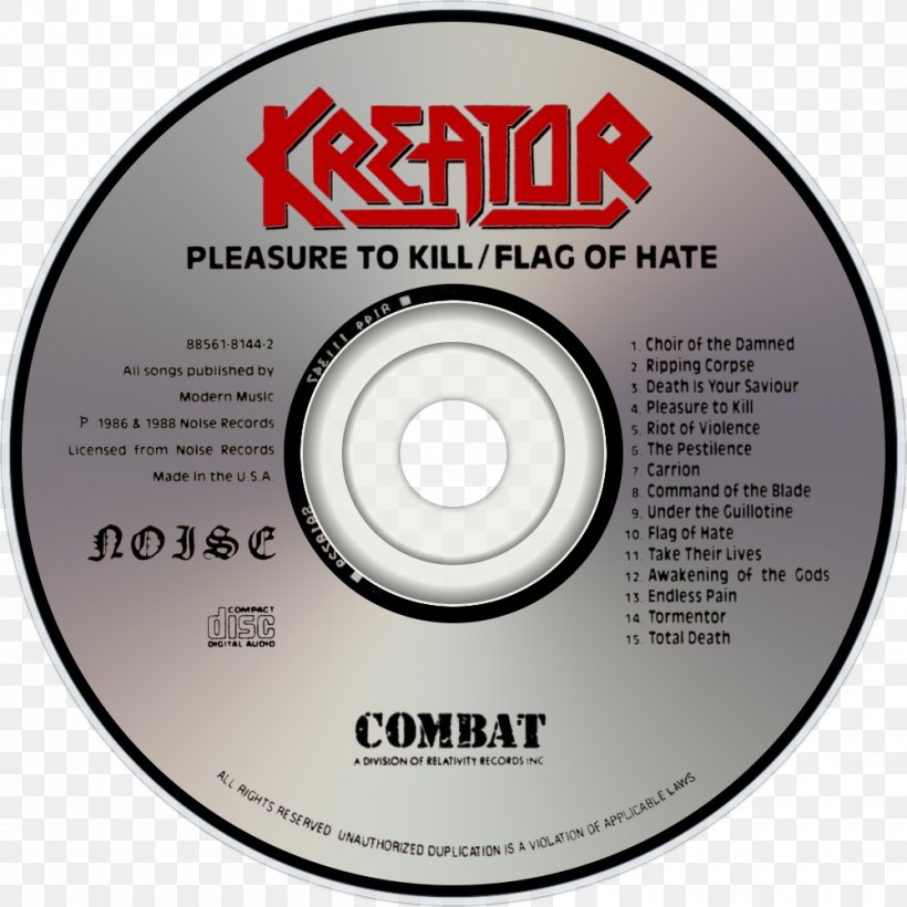 Compact Disc Kreator Pleasure To Kill Album Flag Of Hate, PNG, 1000x1000px, Watercolor, Cartoon, Flower, Frame, Heart Download Free