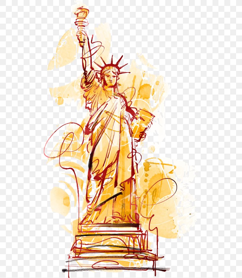 Statue Of Liberty Cartoon Illustration, PNG, 523x941px, Watercolor, Cartoon, Flower, Frame, Heart Download Free