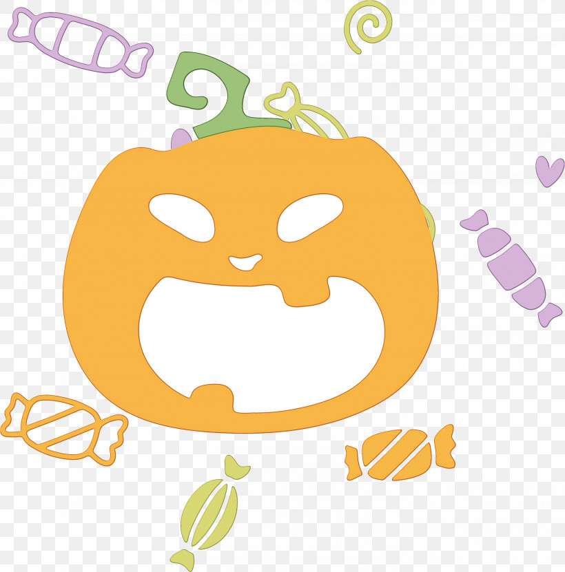 Sticker Cartoon Text Yellow Flower, PNG, 2818x2859px, Happy Halloween, Cartoon, Flower, Fruit, Happiness Download Free
