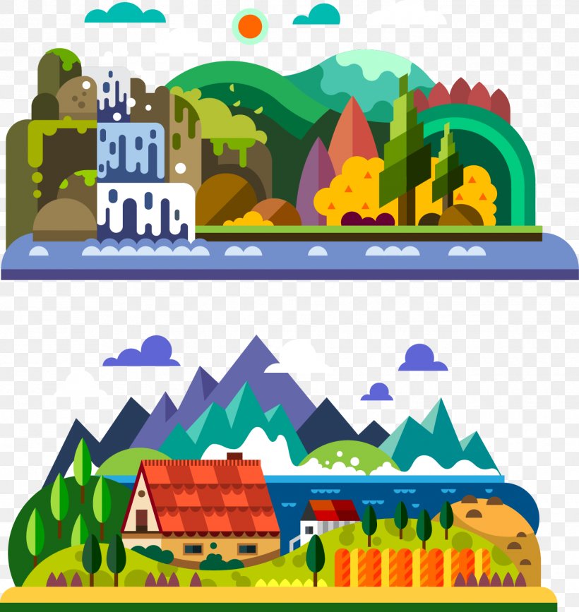 Landscape Village Stock Illustration Illustration, PNG, 1448x1532px, Landscape, Area, Art, Flat Design, Grass Download Free