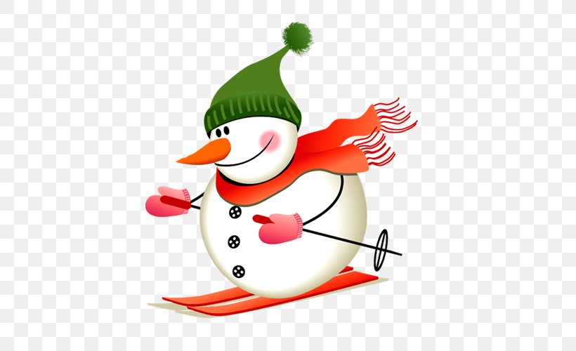 Skiing Snowman, PNG, 500x500px, Skiing, Art, Beak, Bird, Christmas Download Free