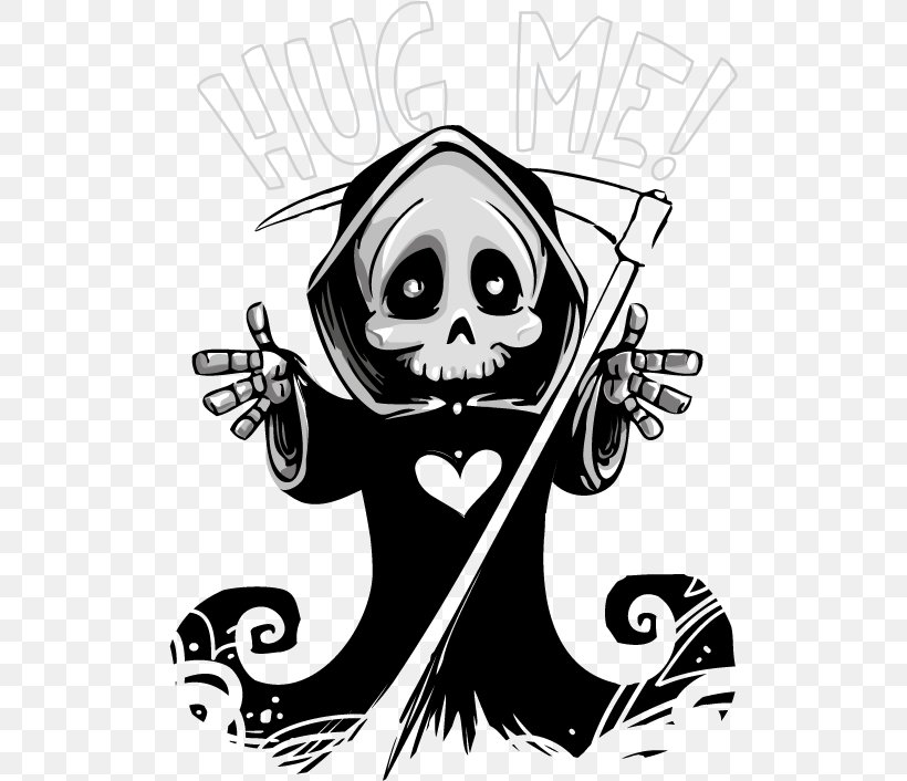 Death Grim T-shirt Cartoon, PNG, 514x706px, Death, Art, Black And White, Bone, Cartoon Download Free