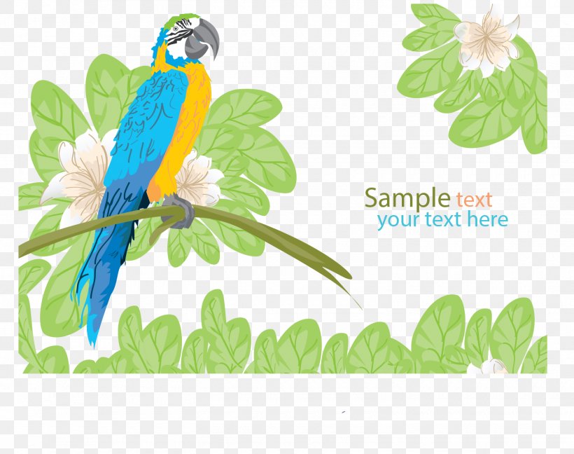 Parrot Euclidean Vector Flower, PNG, 1520x1203px, Parrot, Beak, Bird, Branch, Color Download Free