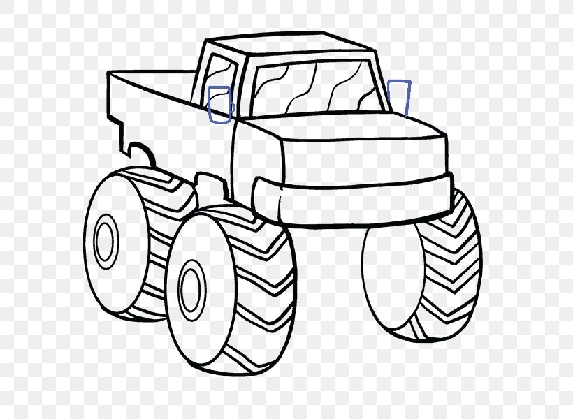 Car How To Draw Monster Trucks Drawing Clip Art, PNG, 678x600px, Car, Artwork, Automotive Design, Black And White, Cartoon Download Free