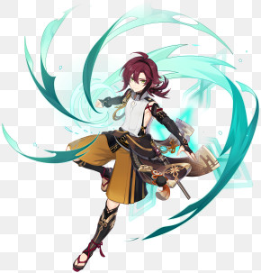 Shikanoin Heizou - Red-Haired Martialist With Teal Swirls PNG