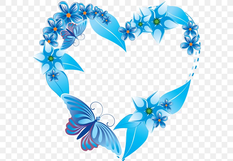 Heart Blue Flower Clip Art, PNG, 595x567px, Heart, Aqua, Blue, Blue Flower, Flower Download Free