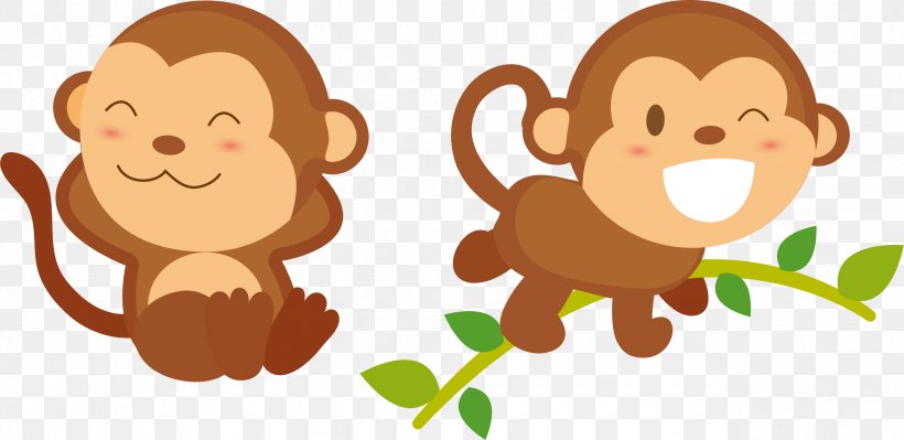 Monkey Primate Euclidean Vector, PNG, 2553x1245px, Monkey, Bamboo Textile, Big Cats, Carnivoran, Cartoon Download Free