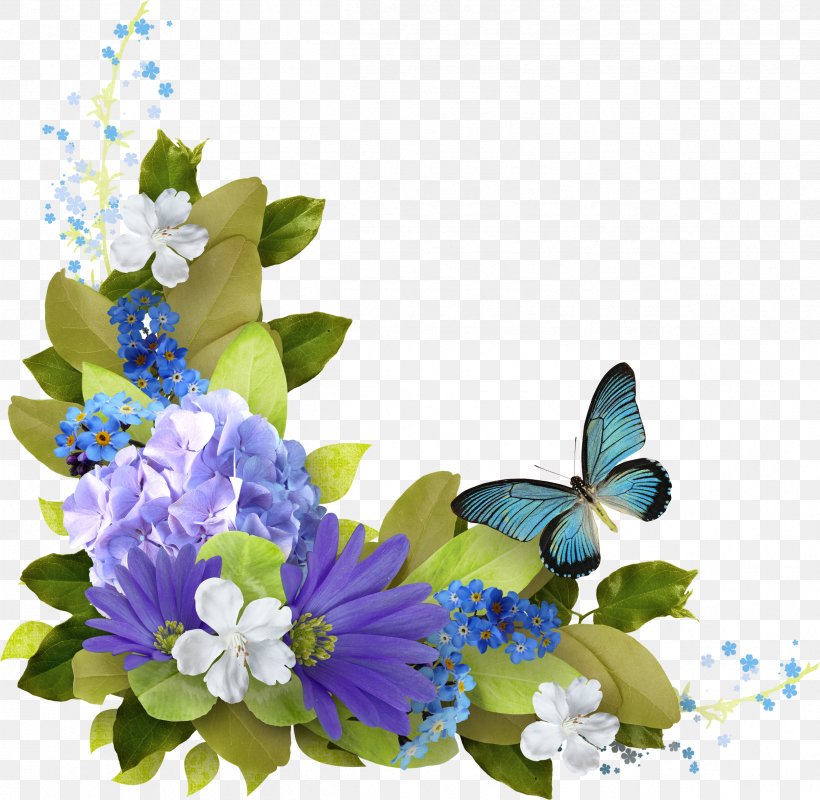Butterfly Flower Garland, PNG, 2427x2369px, Butterfly, Blue, Color, Cut Flowers, Floral Design Download Free