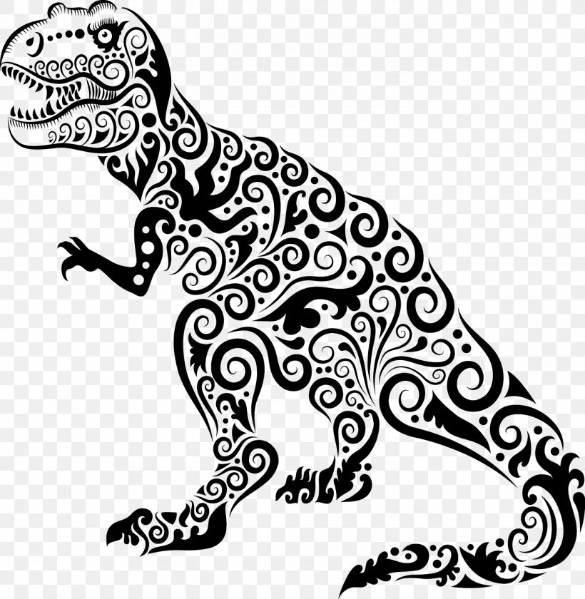 Dinosaur Drawing Ornament Clip Art, PNG, 1384x1419px, Tyrannosaurus, Art, Big Cats, Black And White, Coloring Book Download Free