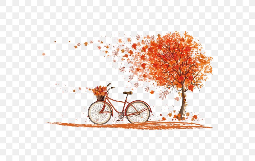 Bicycle Autumn Leaf Color Cycling, PNG, 568x518px, Autumn, Art, Autumn Leaf Color, Branch, Color Download Free