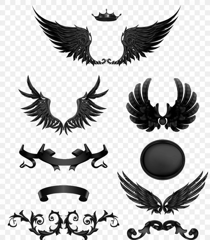Black Wings, PNG, 872x1000px, Royalty Free, Black And White, Creative Market, Drawing, Illustration Download Free