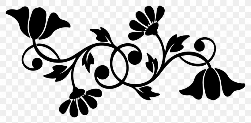 Floral Design Motif Flower Silhouette Clip Art, PNG, 1000x492px, Floral Design, Art, Black, Black And White, Branch Download Free