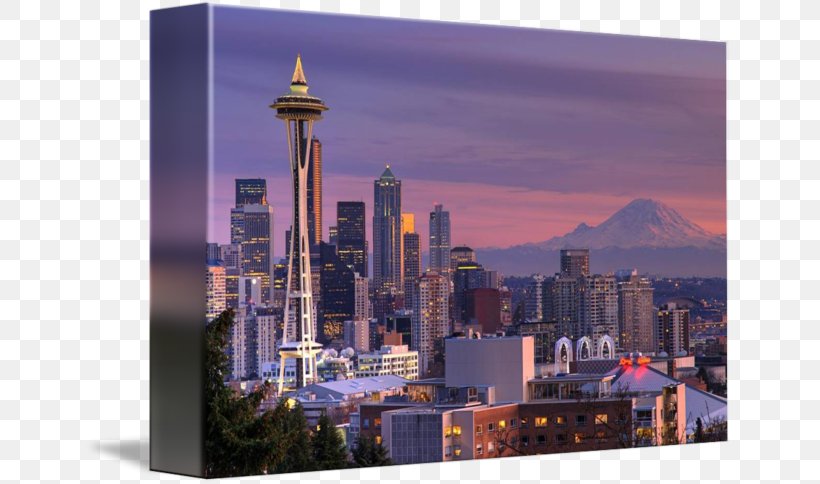 Space Needle Mount Rainier Skyline Sunrise City, PNG, 650x484px, Space Needle, Art, City, Cityscape, Downtown Download Free