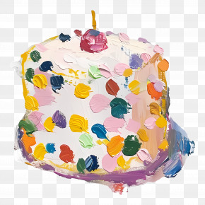 Oil Painting - Colorful Birthday Cake PNG