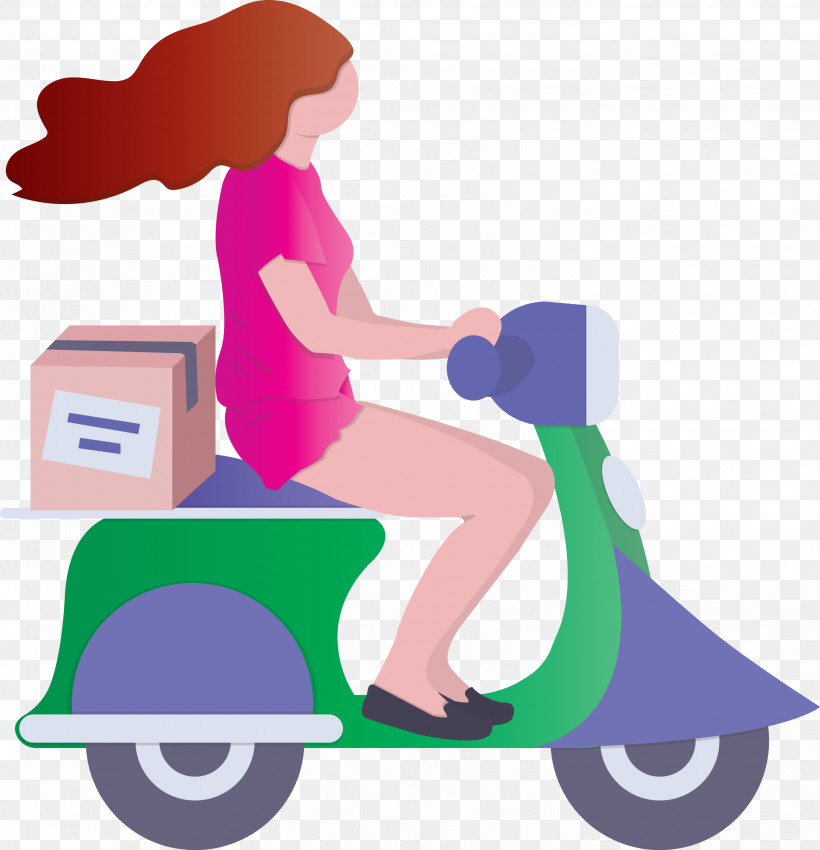 Delivery Girl, PNG, 2892x3000px, Delivery, Cartoon, Girl, Kick Scooter, Scooter Download Free