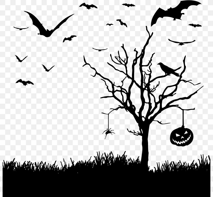 The Halloween Tree Jack-o'-lantern Clip Art, PNG, 800x760px, Halloween, Animal Migration, Art, Beak, Bird Download Free
