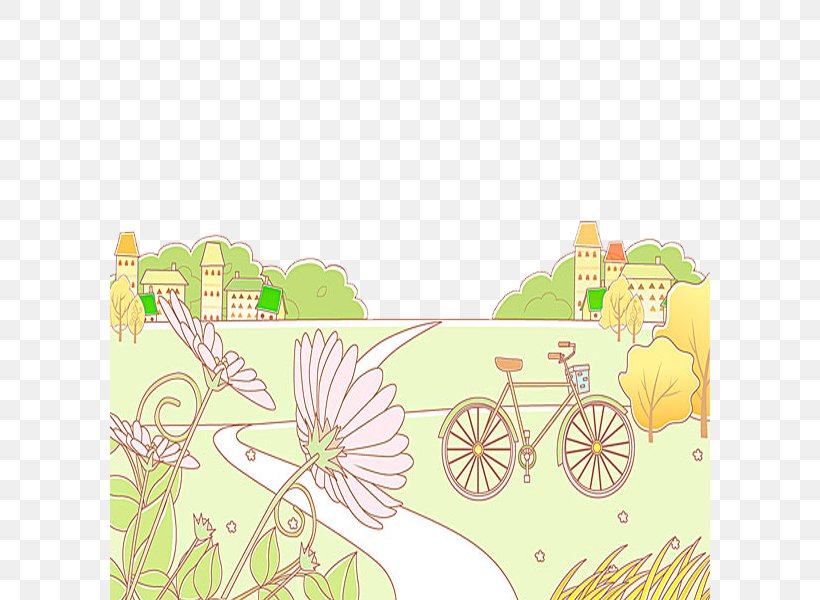Bicycle Cartoon, PNG, 600x600px, Bicycle, Area, Border, Cartoon, Cycling Download Free