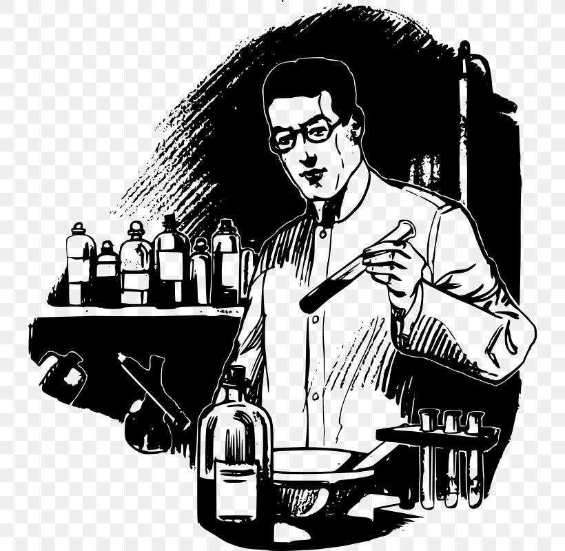 Beaker Scientist Test Tubes Clip Art, PNG, 740x800px, Beaker, Art, Black And White, Cartoon, Chemistry Download Free
