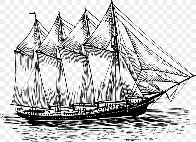 Schooner Sailboat Sailing Ship Clip Art, PNG, 960x696px, Schooner, Baltimore Clipper, Barque, Barquentine, Black And White Download Free