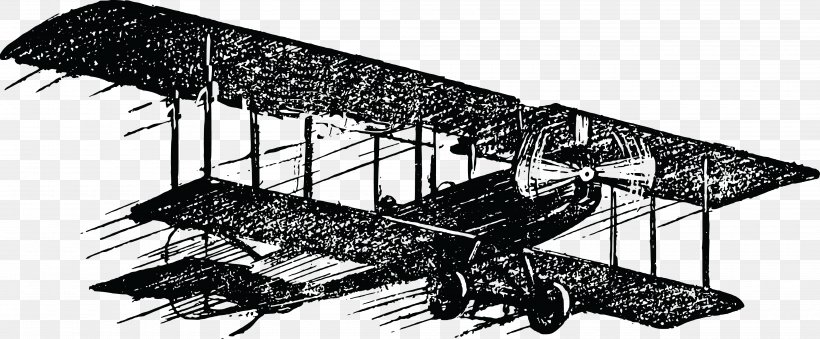 Airplane Fixed-wing Aircraft Clip Art Biplane, PNG, 4000x1656px, Airplane, Aircraft, Biplane, Black And White, Drawing Download Free