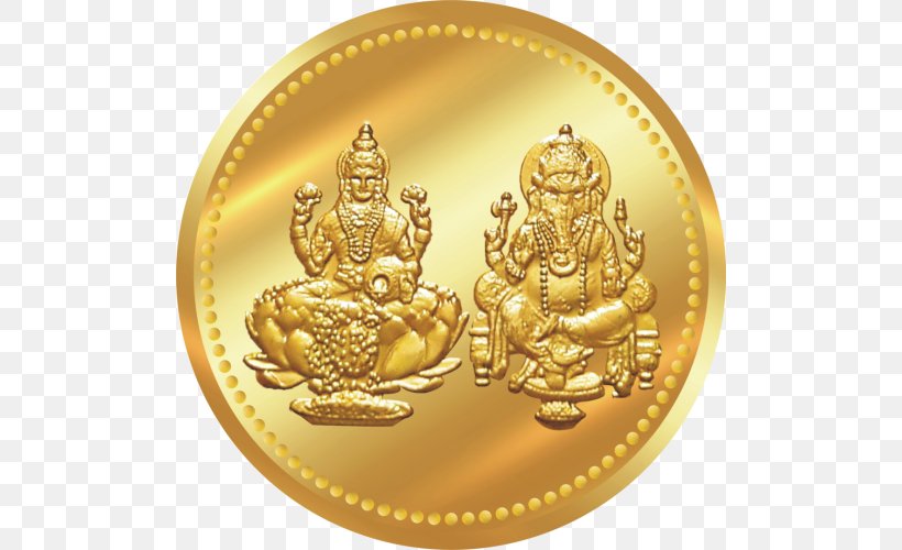 Ganesha Lakshmi Gold Coin, PNG, 500x500px, Ganesha, Brass, Carat, Coin, Currency Download Free