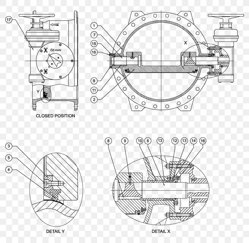 Butterfly Valve Actuator Seal Technical Drawing, PNG, 800x800px, Valve, Actuator, Artwork, Auto Part, Black And White Download Free