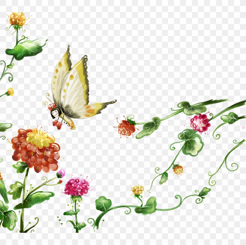 Butterfly Flower Wallpaper, PNG, 2362x2362px, Butterfly, Branch, Brush Footed Butterfly, Cut Flowers, Decorative Arts Download Free