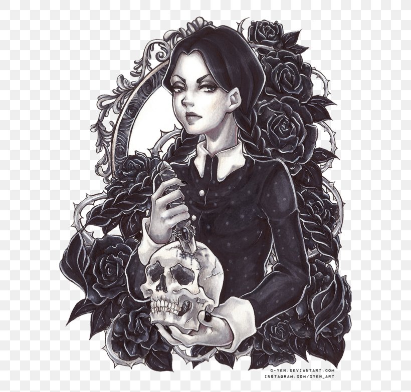 Wednesday Addams Morticia Addams Fan Art Drawing, PNG, 600x783px, Wednesday Addams, Addams Family, Art, Black And White, Black Hair Download Free