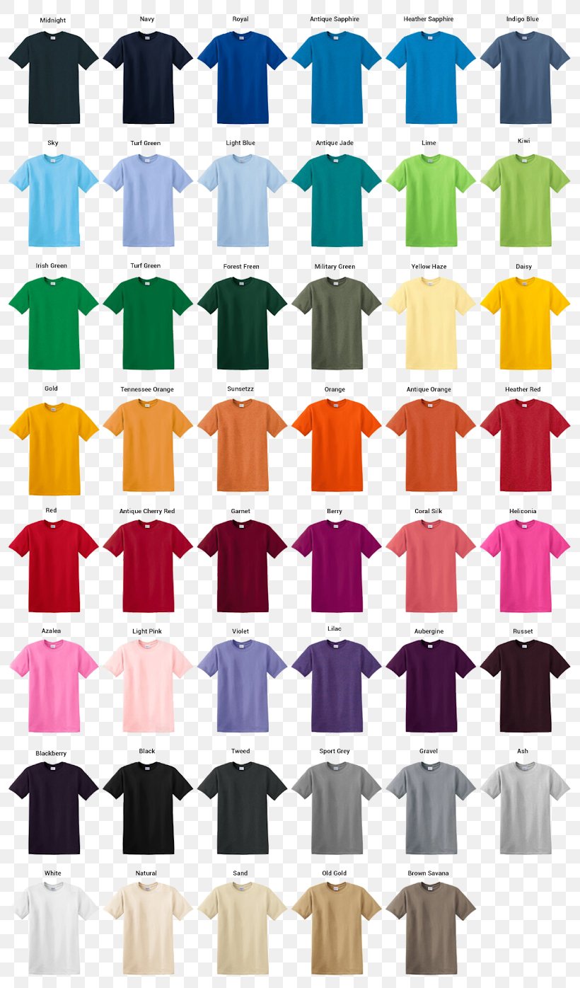 T-shirt Gildan Activewear Sleeve Clothing, PNG, 810x1396px, Tshirt, Clothing, Clothing Sizes, Color, Color Chart Download Free