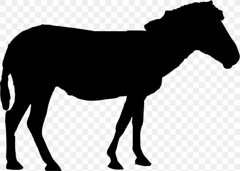 Mustang Standing Horse Silhouette, PNG, 981x699px, Mustang, Black, Black And White, Colt, Donkey Download Free