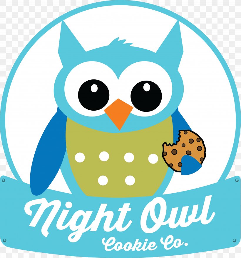 Night Owl Cookie Co. Chocolate Chip Cookie Biscuits Dessert, PNG, 3569x3818px, Chocolate Chip Cookie, Area, Artwork, Beak, Bird Download Free