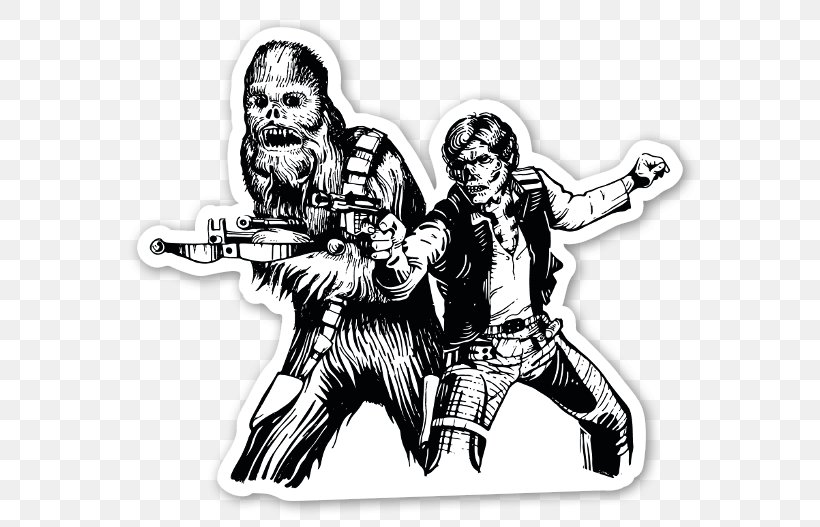 Chewbacca Han Solo Sticker Cartoon Graffiti, PNG, 600x527px, Chewbacca, Animation, Black And White, Cartoon, Comics Download Free