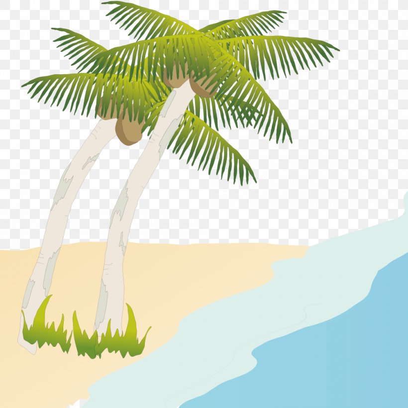 Coconut Beach Illustration, PNG, 1000x1000px, Coconut, Arecaceae, Arecales, Beach, Cartoon Download Free