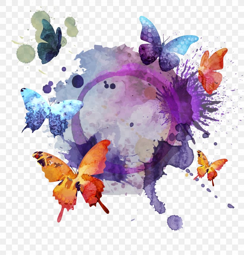 Butterfly Watercolor Painting Illustration, PNG, 3608x3763px, Butterfly, Art, Drawing, Flower, Invertebrate Download Free