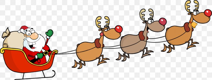 Santa Claus Reindeer Sled Clip Art, PNG, 1600x603px, Santa Claus, Animation, Cartoon, Christmas, Christmas Decoration Download Free
