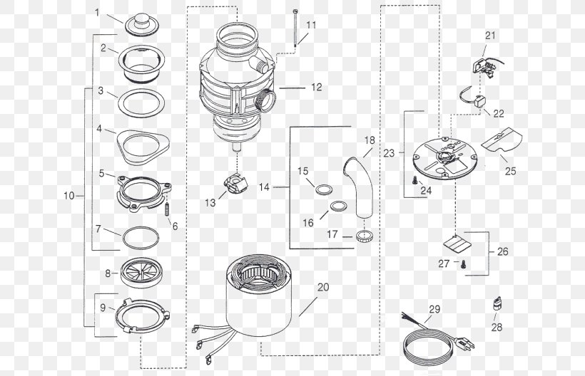 Garbage Disposals InSinkErator Diagram Waste, PNG, 655x528px, Garbage Disposals, Auto Part, Black And White, Cookware And Bakeware, Diagram Download Free
