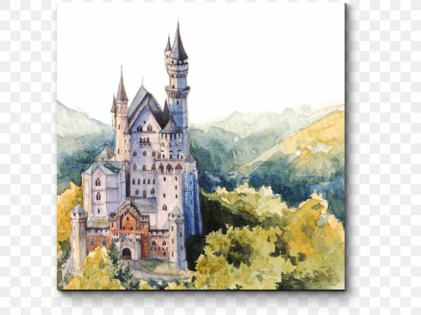 Neuschwanstein Castle Hohenschwangau Castle Füssen Painting, PNG, 1400x1050px, Neuschwanstein Castle, Art, Building, Castle, Germany Download Free