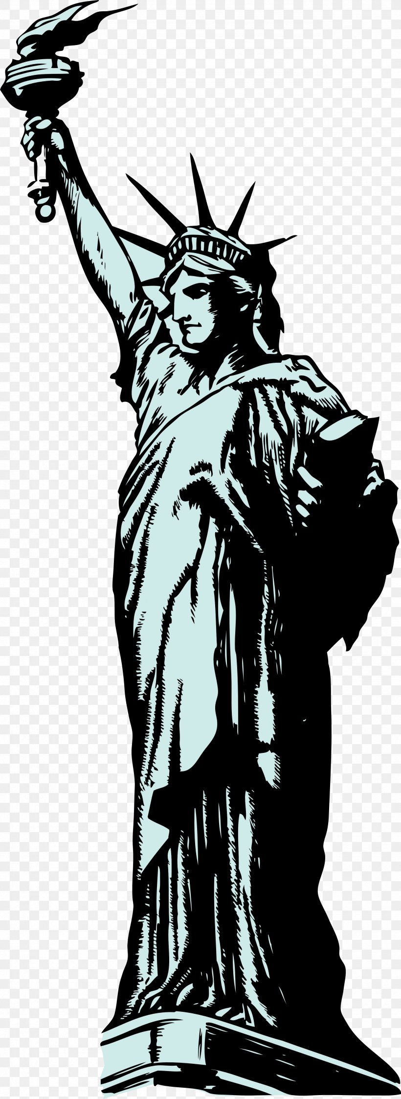 Statue Of Liberty Clip Art, PNG, 2555x6996px, Statue Of Liberty, Art, Black And White, Cartoon, Drawing Download Free