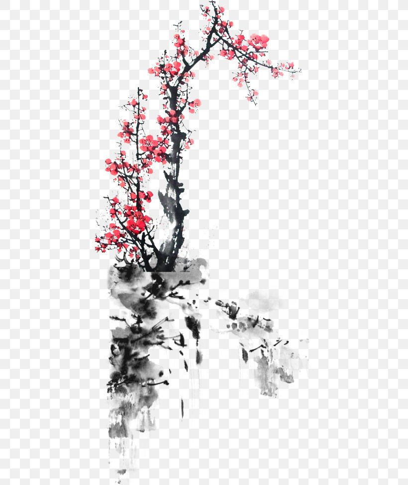 China Budaya Tionghoa Ink Wash Painting Chinoiserie, PNG, 438x973px, China, Art, Black And White, Blossom, Branch Download Free