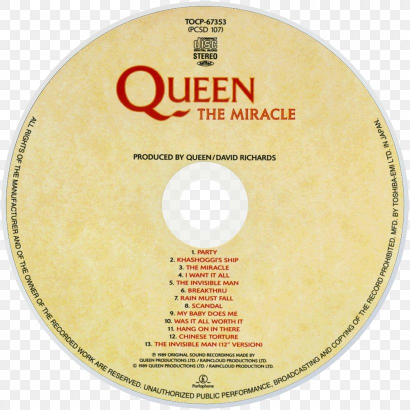 Compact Disc Queen The Miracle I Want It All Phonograph Record, PNG, 1000x1000px, Watercolor, Cartoon, Flower, Frame, Heart Download Free